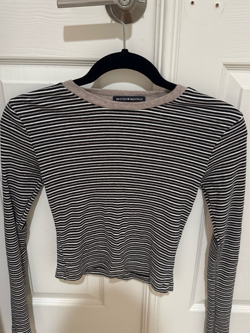 Brandy Melville Black & White Striped Long Sleeve Crew